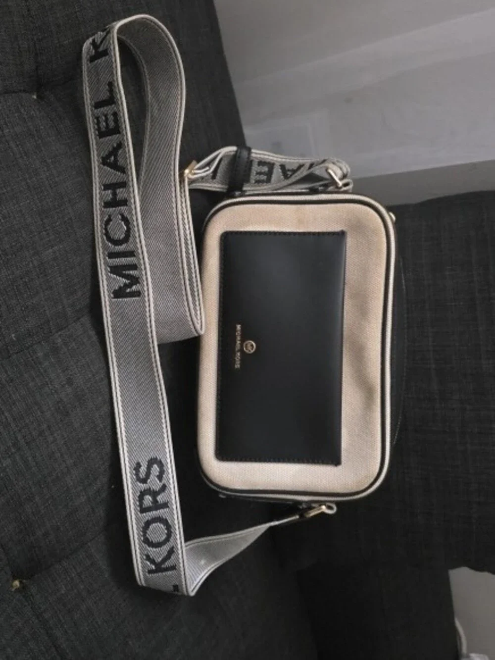 Michael Kors Black and White Crossbody Mini Camera Bag